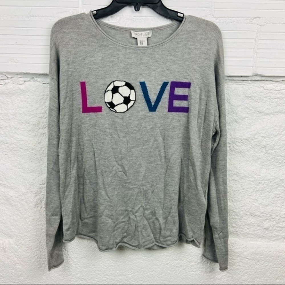 NWT RACHEL ZOE gray LOVE Color block soccer ball sporty cashmere blend Sweater